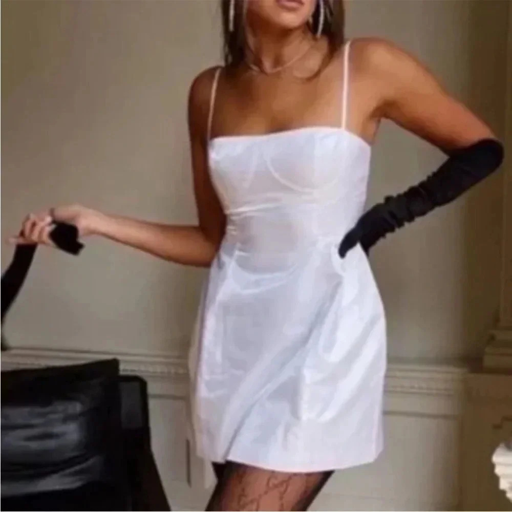 Danielle Bernstein white satin mini dress